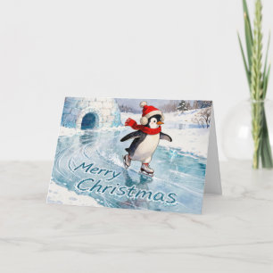 Prettig kerstfeest Pinguïn Schaatsen Kaart