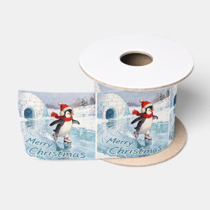 Prettig kerstfeest Pinguïn Schaatsen Satijnen Lint