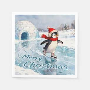 Prettig kerstfeest Pinguïn Schaatsen Servet