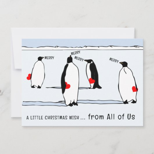 Prettig kerstfeest Pinguïn Vakantie Cool Rood Hart Kaart (Voorkant)