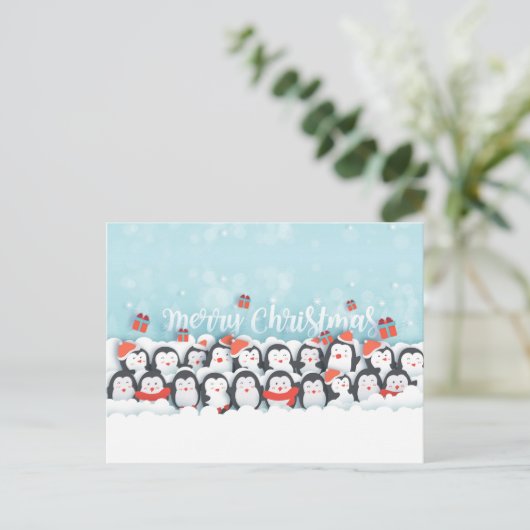 Prettig kerstfeest Pinguïnfamilie Feestdagenkaart (Staand voorkant)