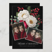 Prettig kerstfeest Pioen Bloemrijke feestdagen 2 f Feestdagenkaart (Voorkant / Achterkant)