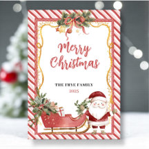 Prettig kerstfeest platte kerstkaart Kerstman slee