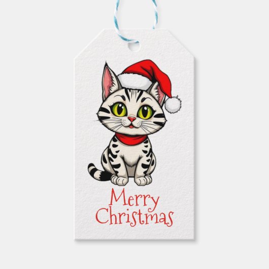 Prettig kerstfeest poes kat cadeaulabel (Voorkant)