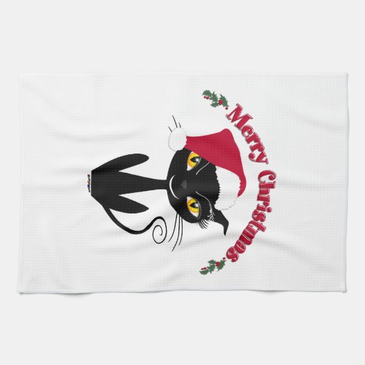Prettig kerstfeest poes kat theedoek (Horizontaal)