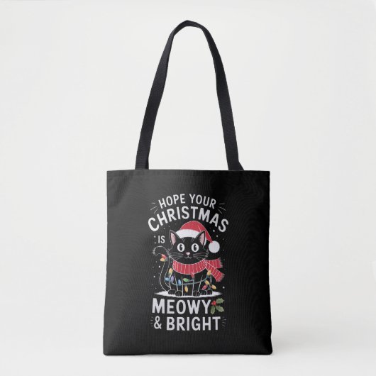 Prettig Kerstfeest, Poeslief en Licht Kat Kerstmis Tote Bag (Voorkant)