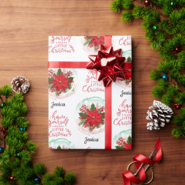 Prettig kerstfeest Poinsettia aanpasbare naam Cadeaupapier