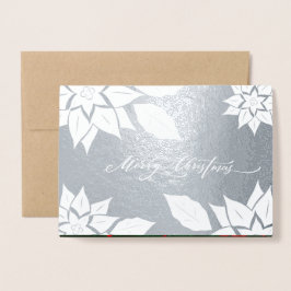 Prettig kerstfeest. Poinsettia frame Luxe Folie Kaarten