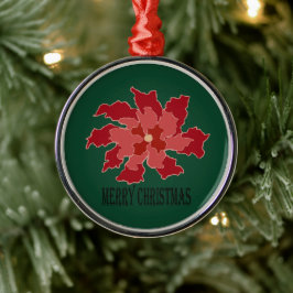Prettig kerstfeest poinsettia metalen ornament