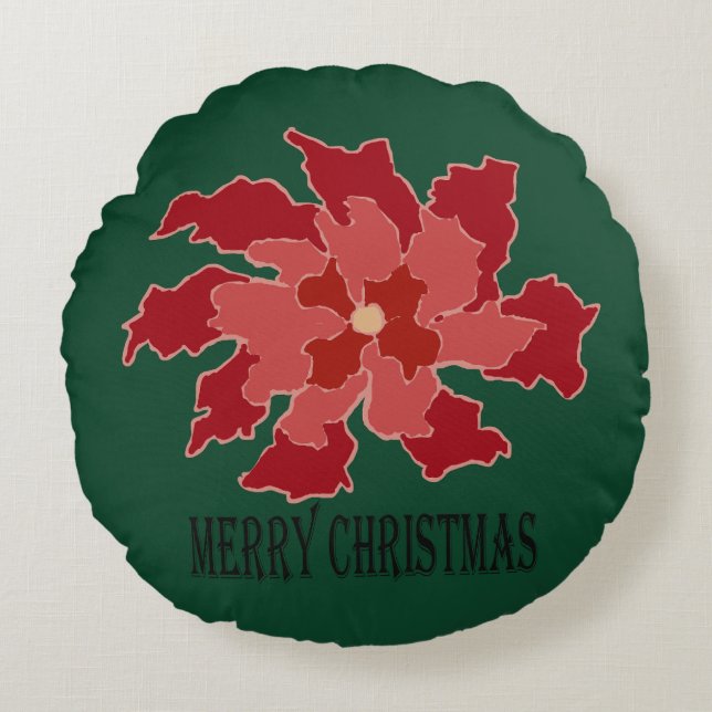 Prettig kerstfeest poinsettia rond kussen (Voorkant)