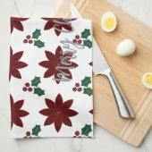 Prettig kerstfeest Poinsettia -  Theedoek (Quarter Fold)