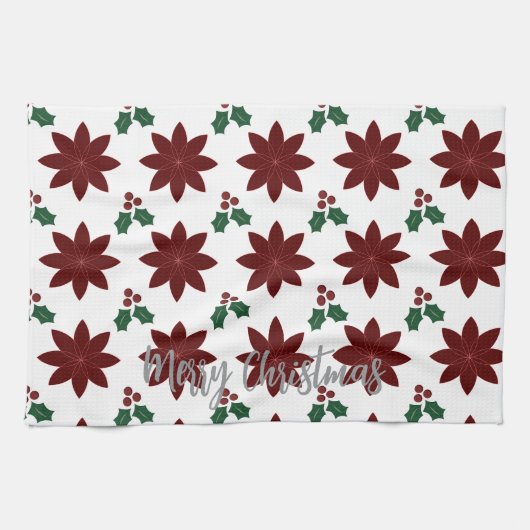 Prettig kerstfeest Poinsettia -  Theedoek (Horizontaal)