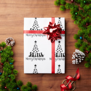 Prettig kerstfeest Poot Boom Hond Liefhebber Kat L Cadeaupapier
