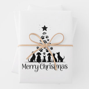 Prettig kerstfeest Poot Boom Hond Liefhebber Kat L Inpakpapier Vel