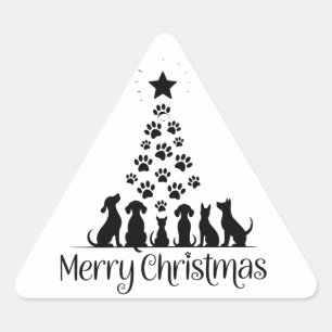 Prettig kerstfeest Poot Boom Hond Liefhebber Kat L Sticker