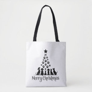 Prettig kerstfeest Poot Boom Hond Liefhebber Kat L Tote Bag