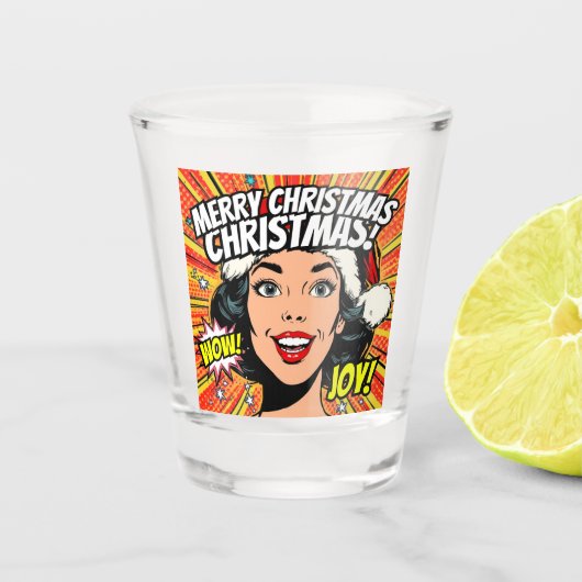 Prettig kerstfeest Pop Art Shotglas Shot Glas (Voorkant)