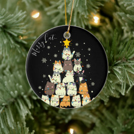 Prettig Kerstfeest Prettig Kat-Kerstmis Kattenboom Keramisch Ornament