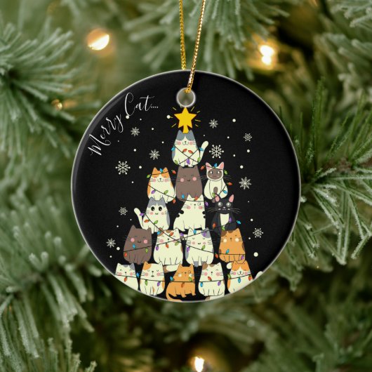 Prettig Kerstfeest Prettig Kat-Kerstmis Kattenboom Keramisch Ornament (Boom)