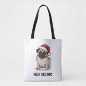 Prettig kerstfeest Pug Hond Sinterklaas Hoed Kerst Tote Bag (Voorkant)