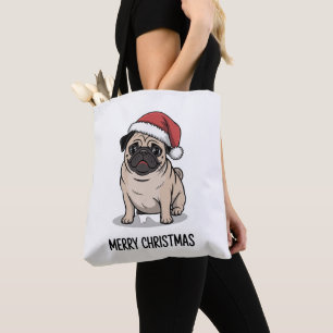 Prettig kerstfeest Pug Hond Sinterklaas Hoed Kerst Tote Bag