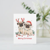 Prettig kerstfeest Pug honden Feestdagenkaart (Staand voorkant)