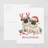 Prettig kerstfeest Pug honden Feestdagenkaart (Voorkant / Achterkant)