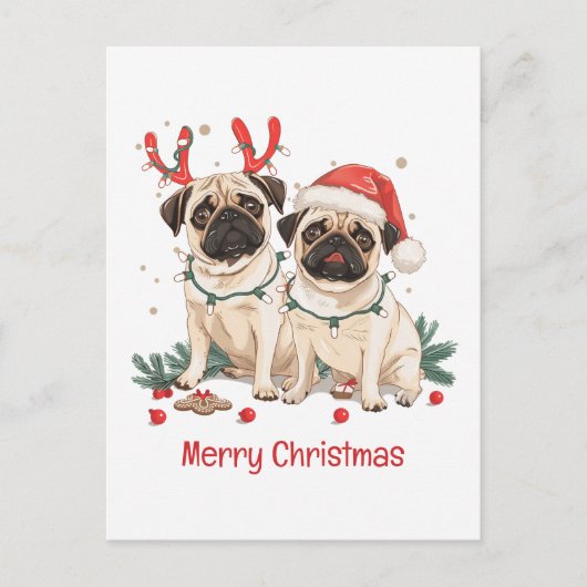 Prettig kerstfeest Pug honden Feestdagenkaart (Voorkant)