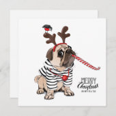 Prettig kerstfeest | Pug Rendier Kaart (Voorkant / Achterkant)