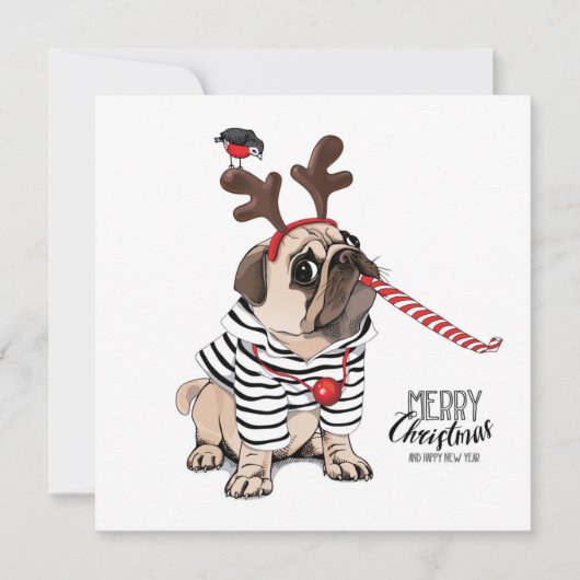 Prettig kerstfeest | Pug Rendier Kaart (Voorkant)