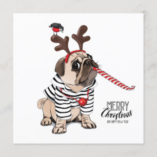 Prettig kerstfeest   Pug Rendier Kaart