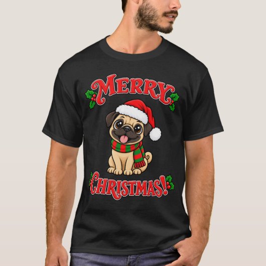 Prettig kerstfeest Pug T-shirt (Voorkant)