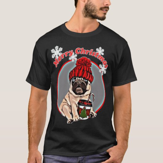 Prettig kerstfeest Pugs hond T-shirt (Voorkant)
