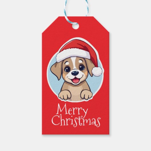Prettig kerstfeest Puppy Cadeaulabel (Voorkant)