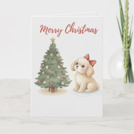 Prettig kerstfeest Puppy kaart Pluizige hond met k