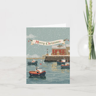 Prettig kerstfeest Reddingboot haven kaart