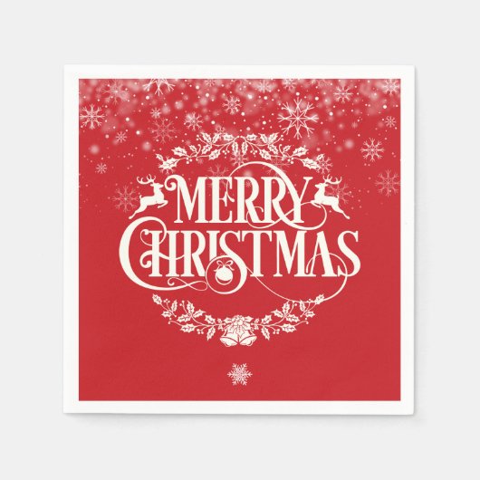 Prettig kerstfeest rendier hulst winter sneeuwvlok servet (Voorkant)