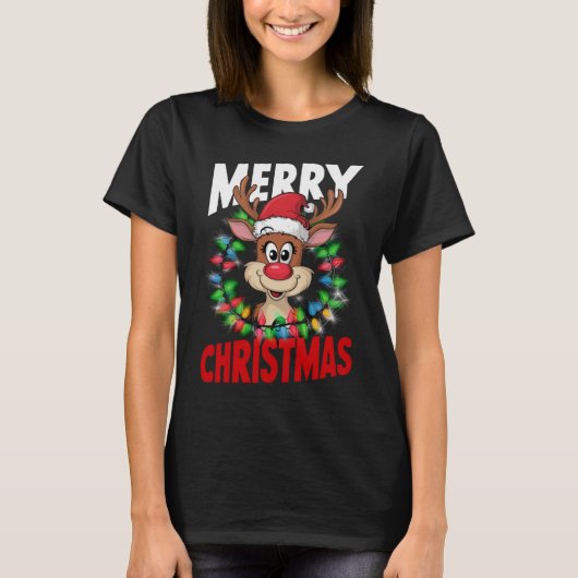 Prettig kerstfeest rendier Kerst vakantie T-shirt (Voorkant)