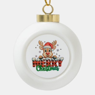 Prettig kerstfeest Rendier Kerstmis Rood geruit Bu Keramische Bal Ornament