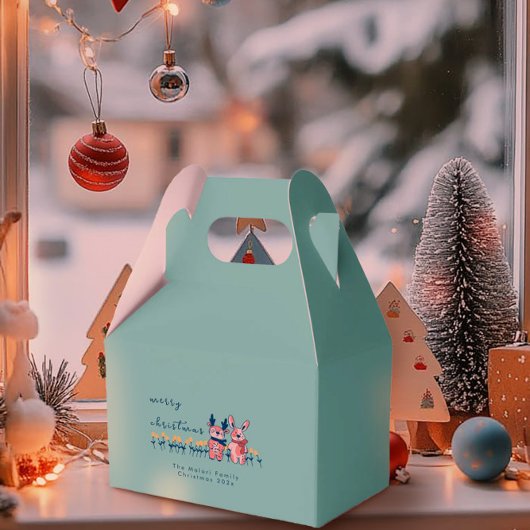 Prettig Kerstfeest – Rendier & Konijn op Teal Bedankdoosjes