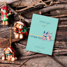 Prettig kerstfeest – Rendier & Konijn op Teal Bedankkaart