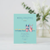 Prettig Kerstfeest – Rendier & Konijn op Teal Briefkaart (Staand voorkant)