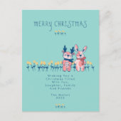 Prettig Kerstfeest – Rendier & Konijn op Teal Briefkaart (Voorkant)