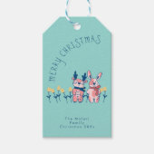 Prettig Kerstfeest – Rendier & Konijn op Teal Cadeaulabel (Voorkant)