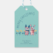 Prettig Kerstfeest – Rendier & Konijn op Teal Cadeaulabel (Achterkant)