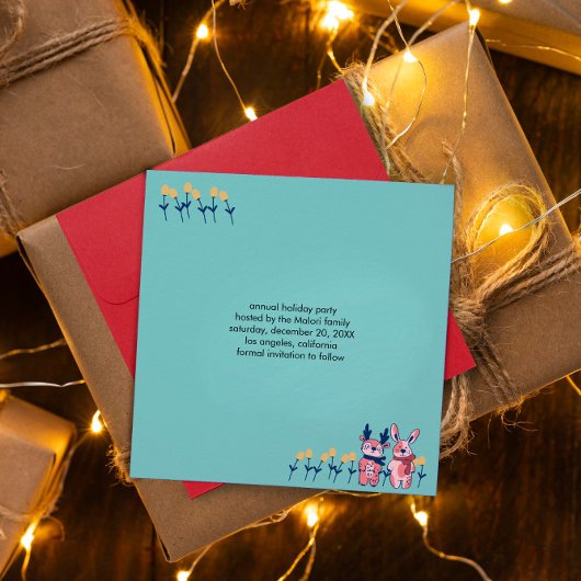 Prettig kerstfeest – Rendier & Konijn op Teal Save The Date