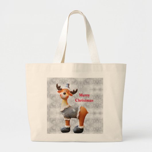 Prettig kerstfeest rendier met een hoed grote tote bag (Voorkant)