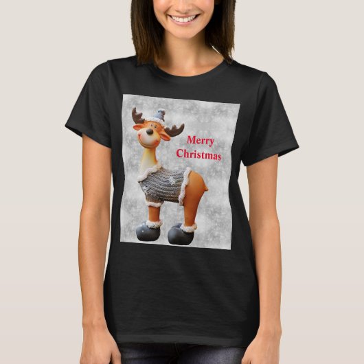 Prettig kerstfeest rendier met een hoed t-shirt (Voorkant)