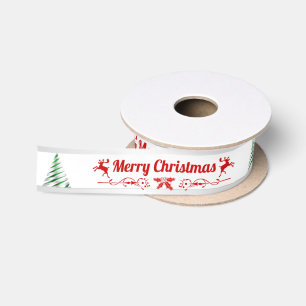 Prettig kerstfeest rendier met groene boom satijnen lint