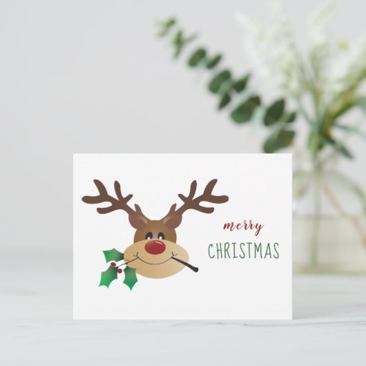 Prettig kerstfeest rendier met maretak feestdagenkaart (Staand voorkant)